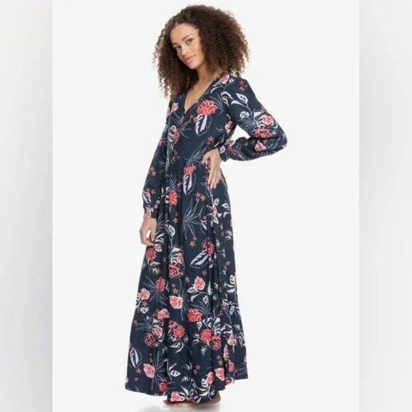 Roxy glowing energy long sleeve floral dress,color Blue, size S - Picture 2 of 15